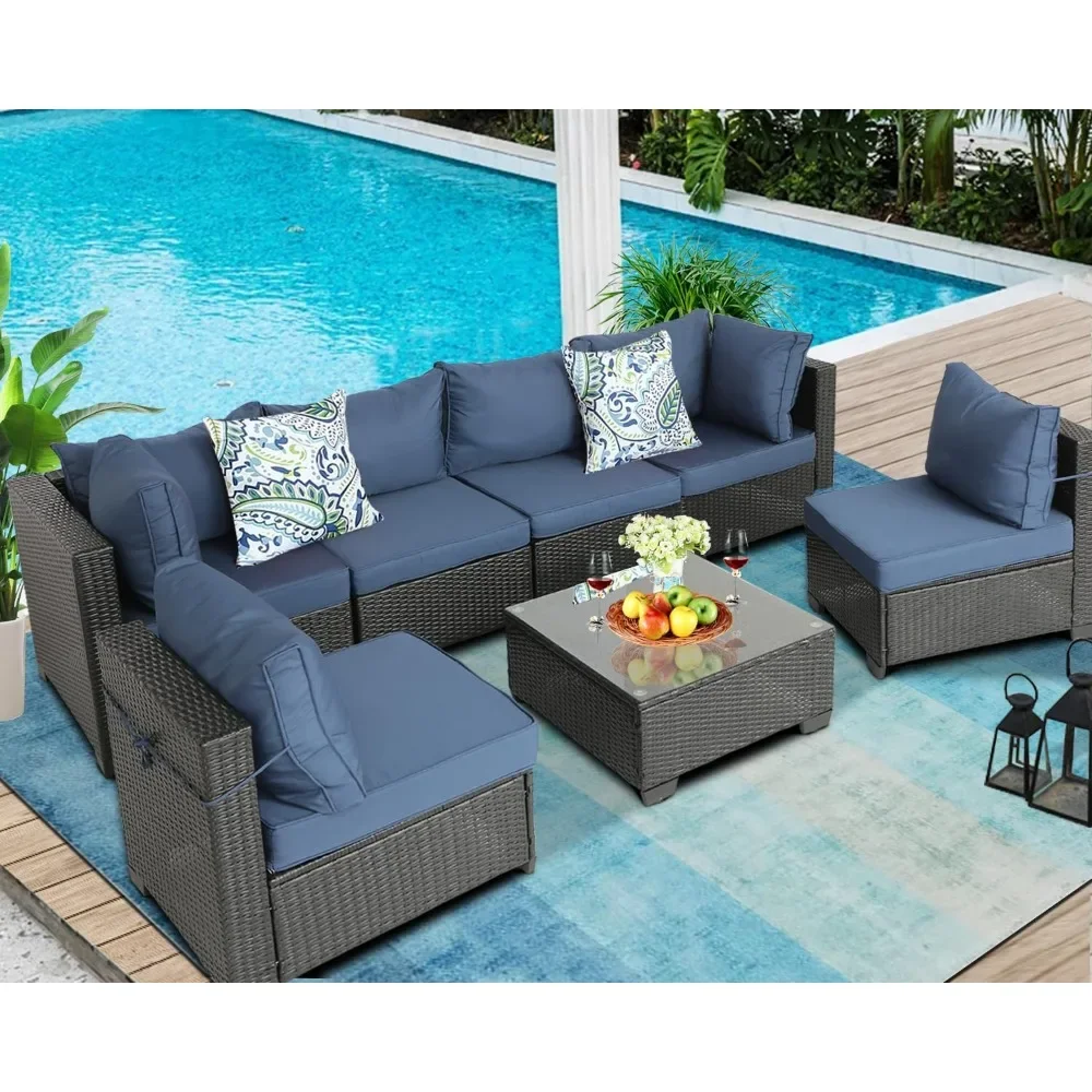 Patio Furniture Sets Outdoor Sectional PE Rattan Outdoor Furniture Patio Conversation Set with Cushions for Balcony Lawn