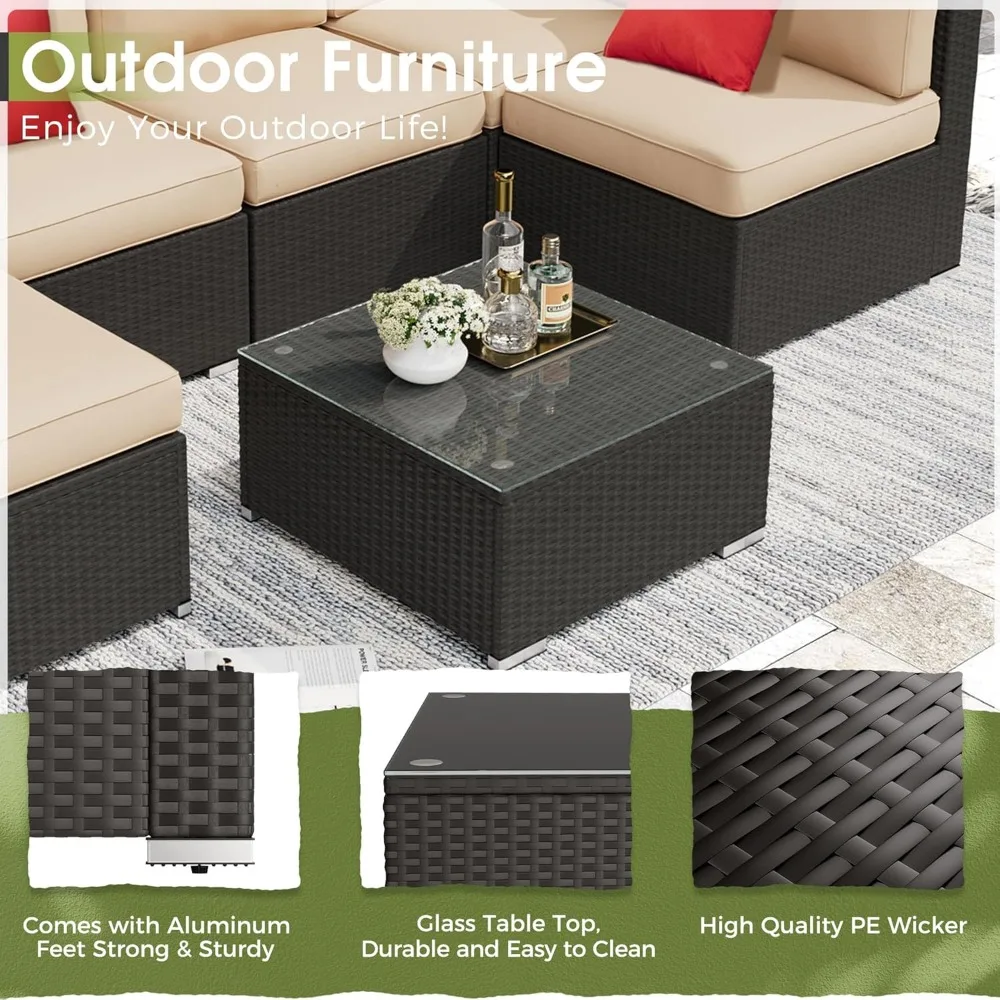8-Piece Outdoor Patio Furniture Sets with 45” Propane Gas Fire Pit Table, All-Weather Black Wicker Rattan Sectional Sofa - Image 4