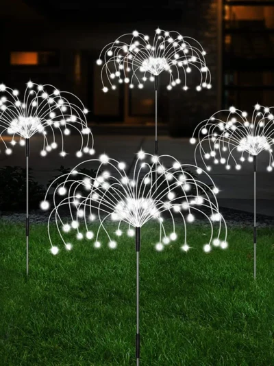 White Solar LED Pathway Lights Outdoor Waterproof Garden Decor Firework Fairy Solar Lawn Lamp For Patio Walkway Yard