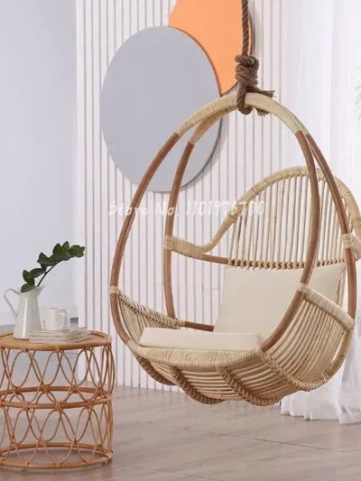 Nordic simple real rattan balcony hanging basket swing net red handmade rattan hanging homestay cradle rattan patio chair