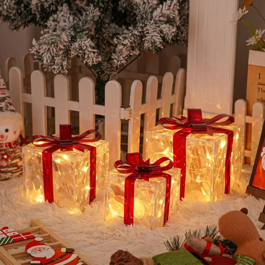 Christmas Glowing Gift Box Ornament With Bow Outdoor Lighting - Image 2