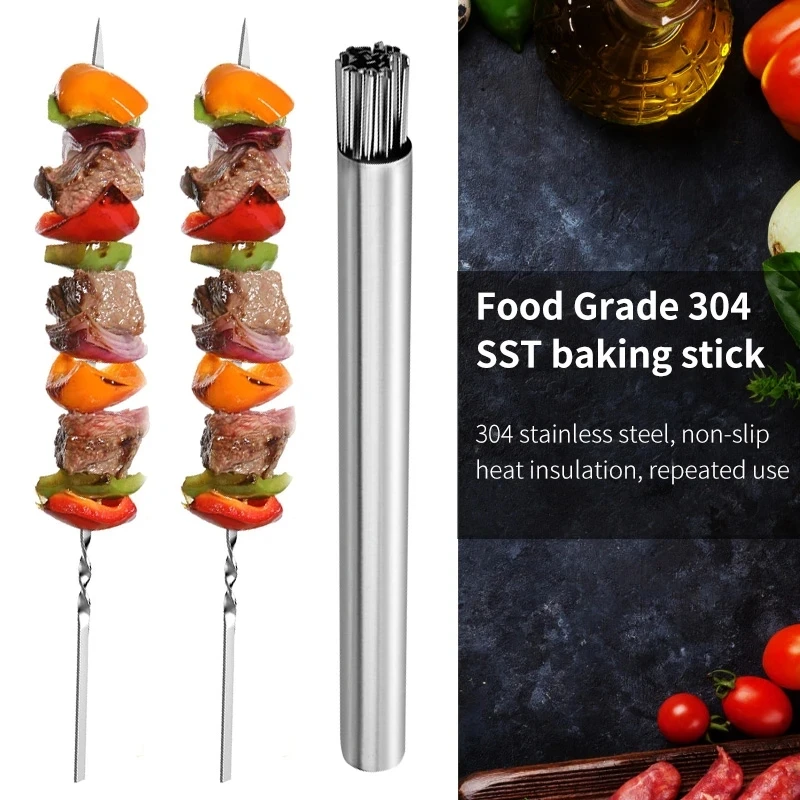 Stainless Steel Skewers+Storage Tube for Grilling Shish Kebab BBQ Camping Flat Forks Gadgets Kitchen Accessories Tools, New 20pcs - Image 2
