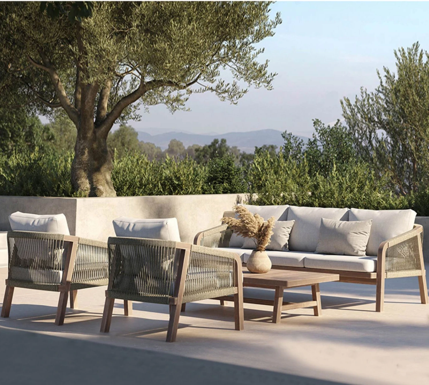 Outdoor patio teak sofa rattan table and chairs garden lounge furniture villa balcony rattan chair - Image 6