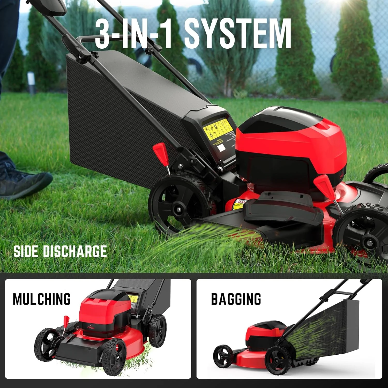 40V 17" Cordless Lawn Mower, 3-in-1 Brushless Push Lawn Mower with 2 x 4.0Ah Battery & Charge