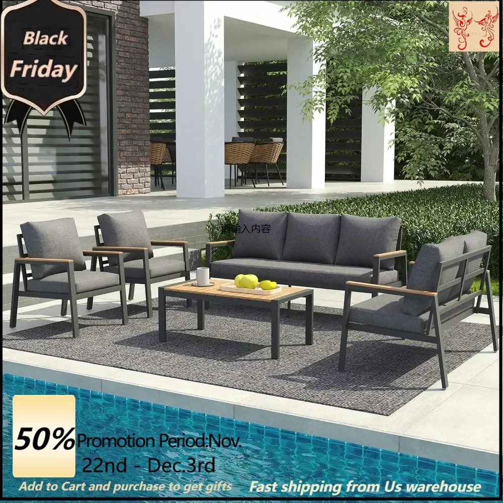 Aluminum Patio Furniture Set 5 Piece Outdoor Set with Cushions, Outdoor Patio Furniture, Patio Sofa Furniture for Deck, Backyard - Image 2