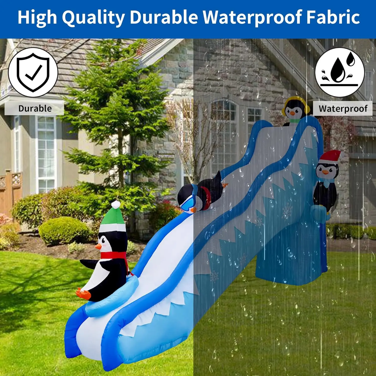 6FT Penguin Slide Blow Up Christmas Decorations Outdoor Build-in LED Lights - Image 5
