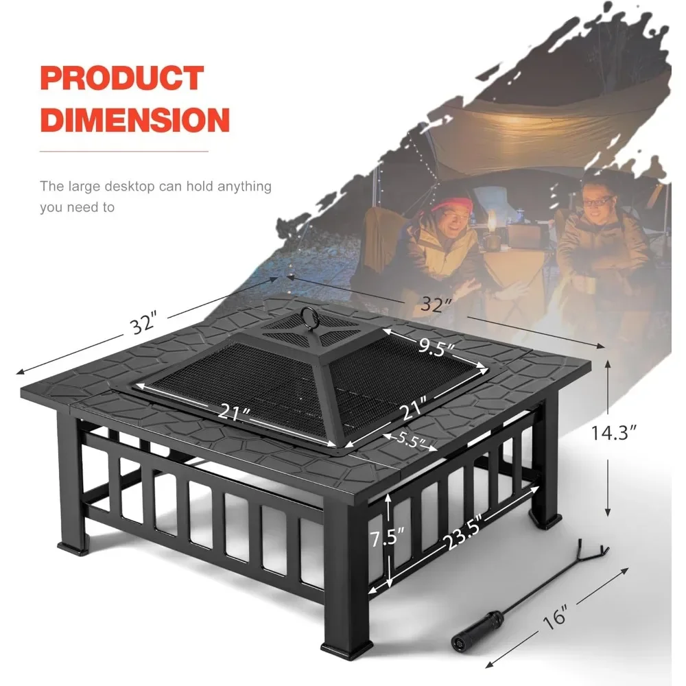 Fire Pit Outdoor Firepit Table Metal Fireplaces for Outside Patio - Image 5