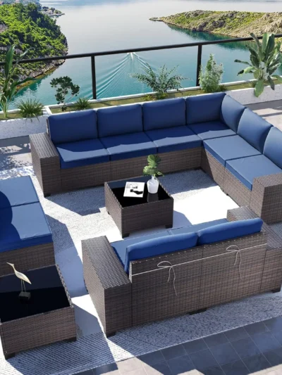 Outdoor Patio Furniture Set 12 Pieces Sectional Rattan Sofa Set Brown Rattan Wicker Patio Conversation Set