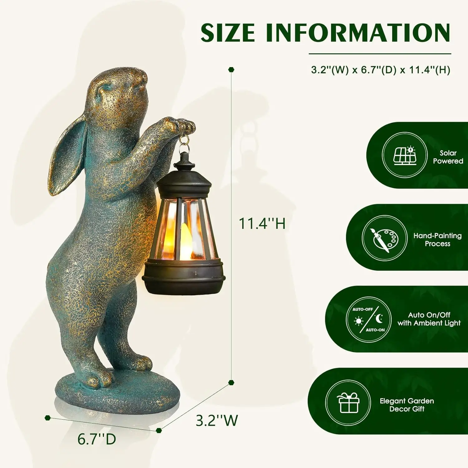 Garden Statues Rabbit with Solar Lantern Outdoor Bunny Figurines Decorations for Patio Yard Lawn Ornaments Gifts - Image 2