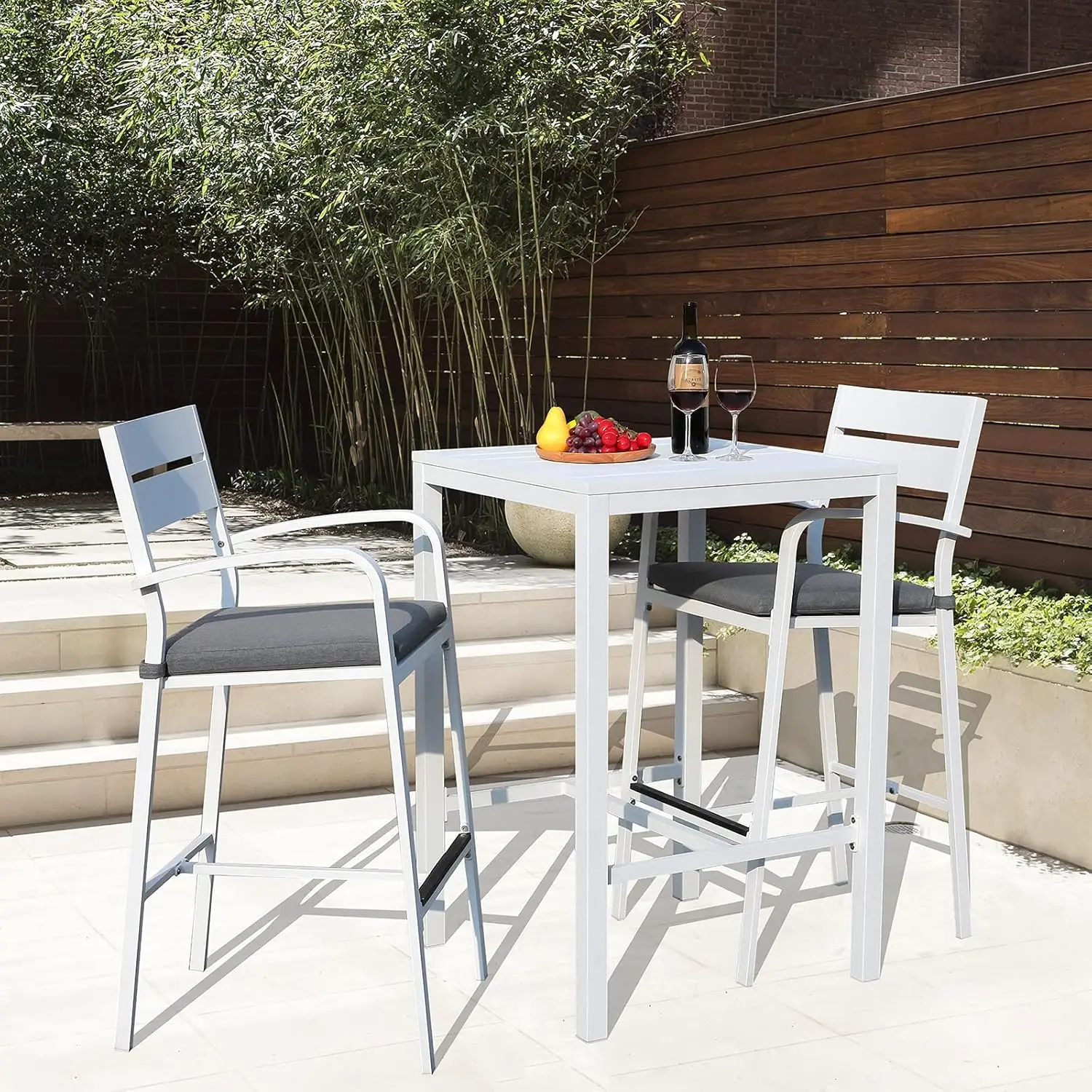 Outdoor Bar Stools Set of 2 All-Weather Aluminum Barstools Bar Height Patio Chairs with Cushions for Backyard - Image 5