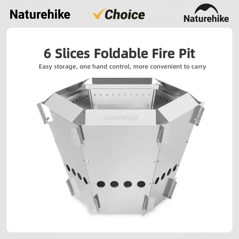 Naturehike 6 Slices Foldable Fire Pit Stainless steel Outdoor Camping Portable Wood Stove Picnic Equipment Tripod Hanging Pot