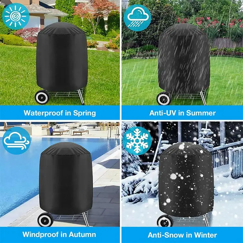 5 Size Garden BBQ Grill Cover Outdoor Oven Waterproof Dust Cover 210D Oxford Cloth Protective Cover Round Furniture Grill Cover - Image 6