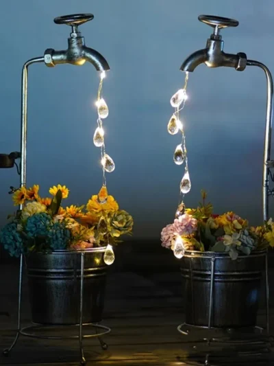 Solar Watering Tap Lights Led Iron Planter Lantern Waterproof