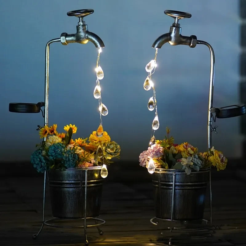 Solar Watering Tap Lights Led Iron Planter Lantern Waterproof