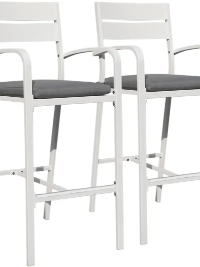 Outdoor Bar Stools Set of 2 All-Weather Aluminum Barstools Bar Height Patio Chairs with Cushions for Backyard