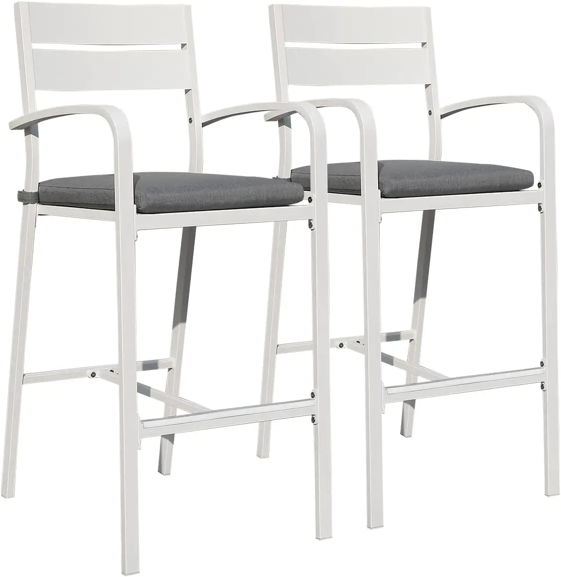 Outdoor Bar Stools Set of 2 All-Weather Aluminum Barstools Bar Height Patio Chairs with Cushions for Backyard