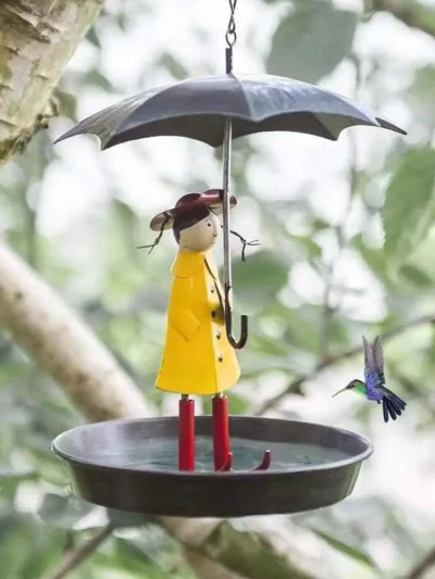 Creative Bird Bath Hanging Bird Feeder Girl With Umbrella Tray Yard Garden Decoration Outdoor Gardening Exterior Decoration