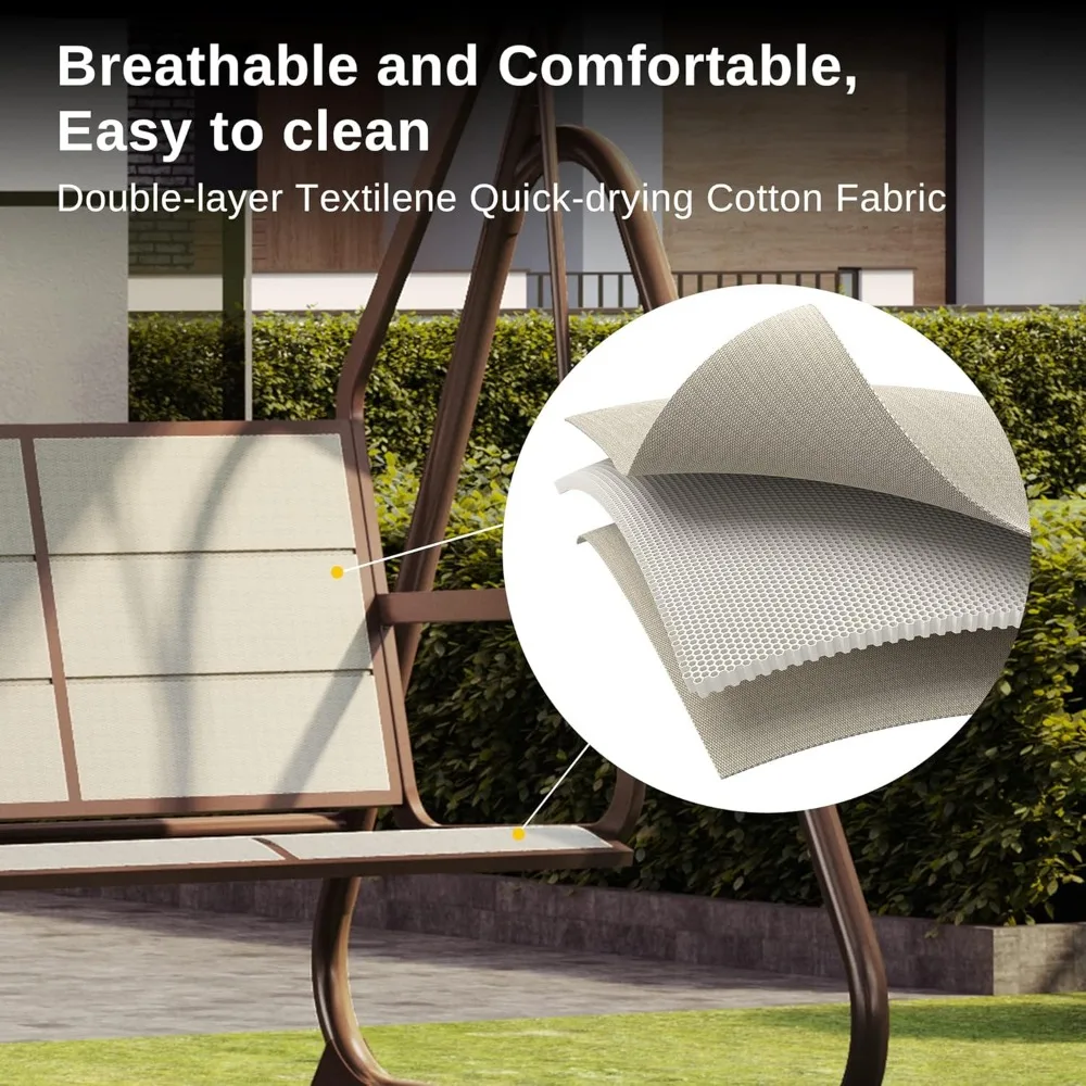 3-Person Outdoor Patio Swing Chair with Adjustable Canopy, Porch Swing, Outdoor Swing Chairs - Image 3