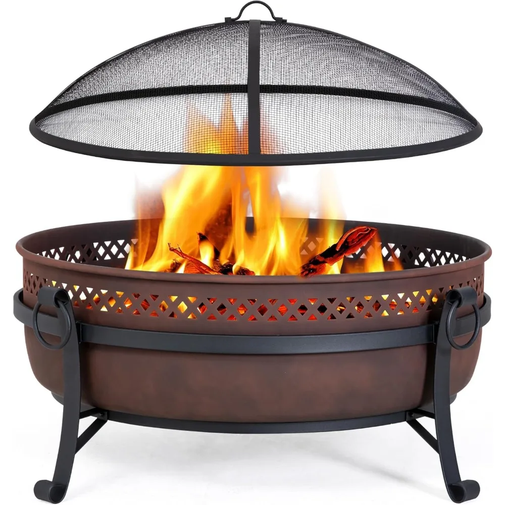 Outdoor Patio Fire Pit with Mesh Spark Screen, 40" Portable Fire Pit for Camping, Bronze