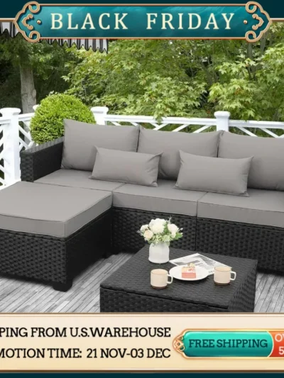 3 Pieces Patio Furniture Set Outdoor Sectional Wicker Patio Furniture Patio Couch with Ottoman and Outdoor Storage Table