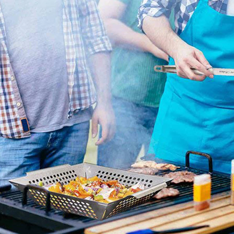 BBQ Grilling Basket Vegetables Meat Baking Dish Pan Stainless Steel Non-stick - Image 5