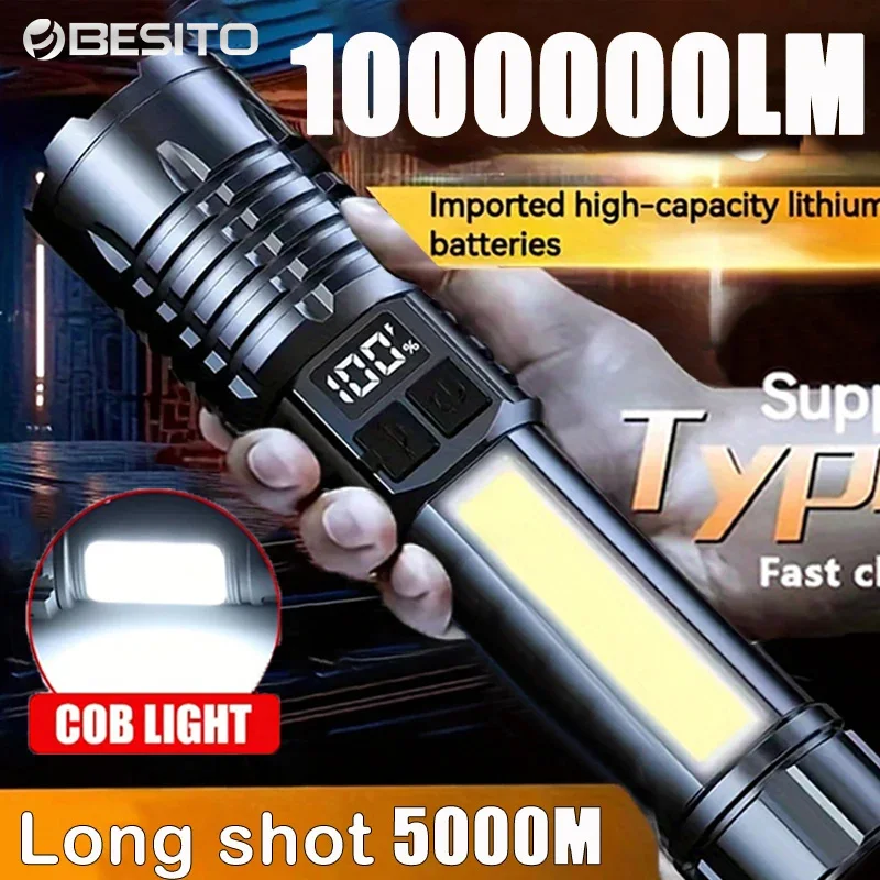 Portable Rechargeable High Power LED Flashlights With Display Screen Zoom
