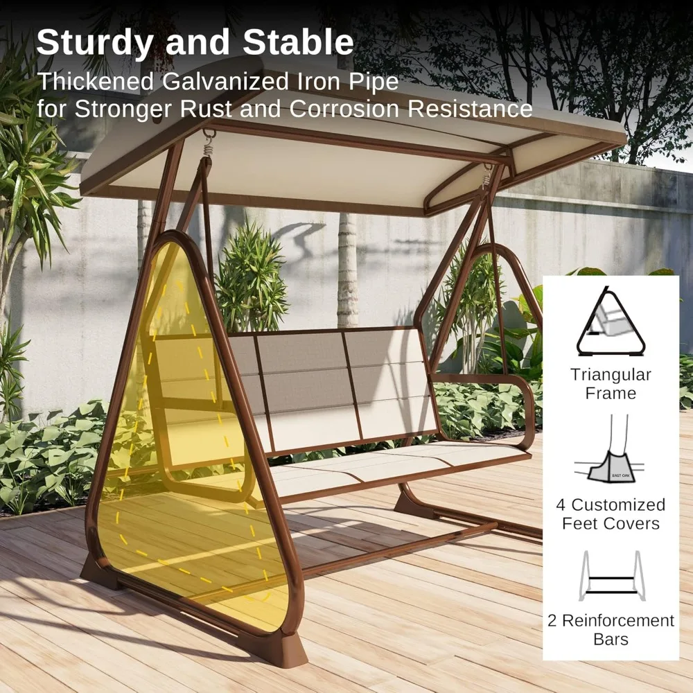 3-Person Outdoor Patio Swing Chair with Adjustable Canopy, Porch Swing, Outdoor Swing Chairs - Image 5