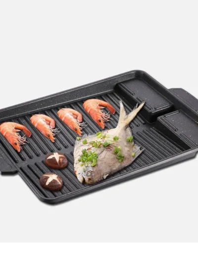 Korean Grill Pan Non-stick Bakeware Smokeless Barbecue Tray Stovetop Plate for Kitchen Indoor Outdoor Party Camping BBQ Grilling