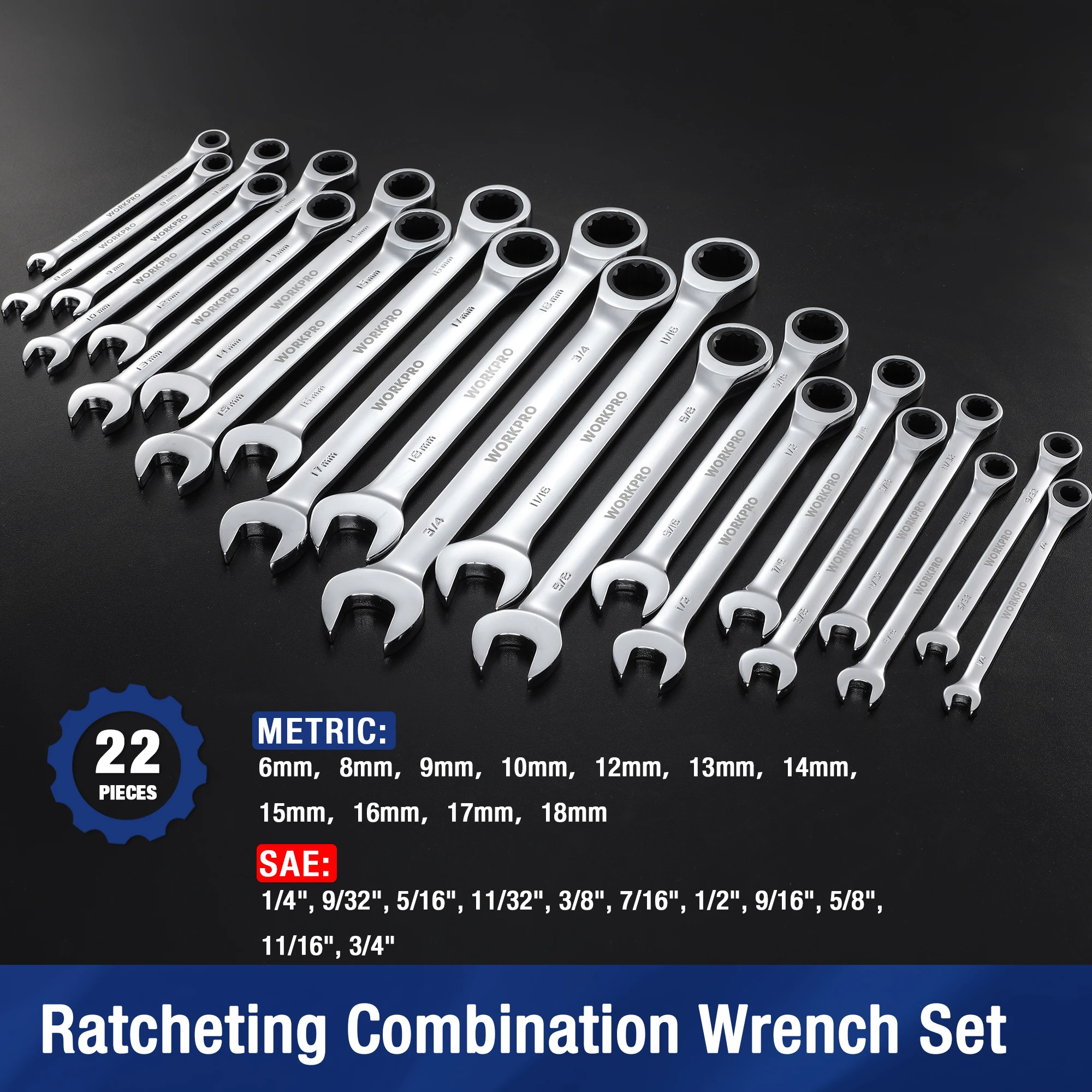 WORKPRO 23pc Ratcheting Wrench Set with Box - Image 2