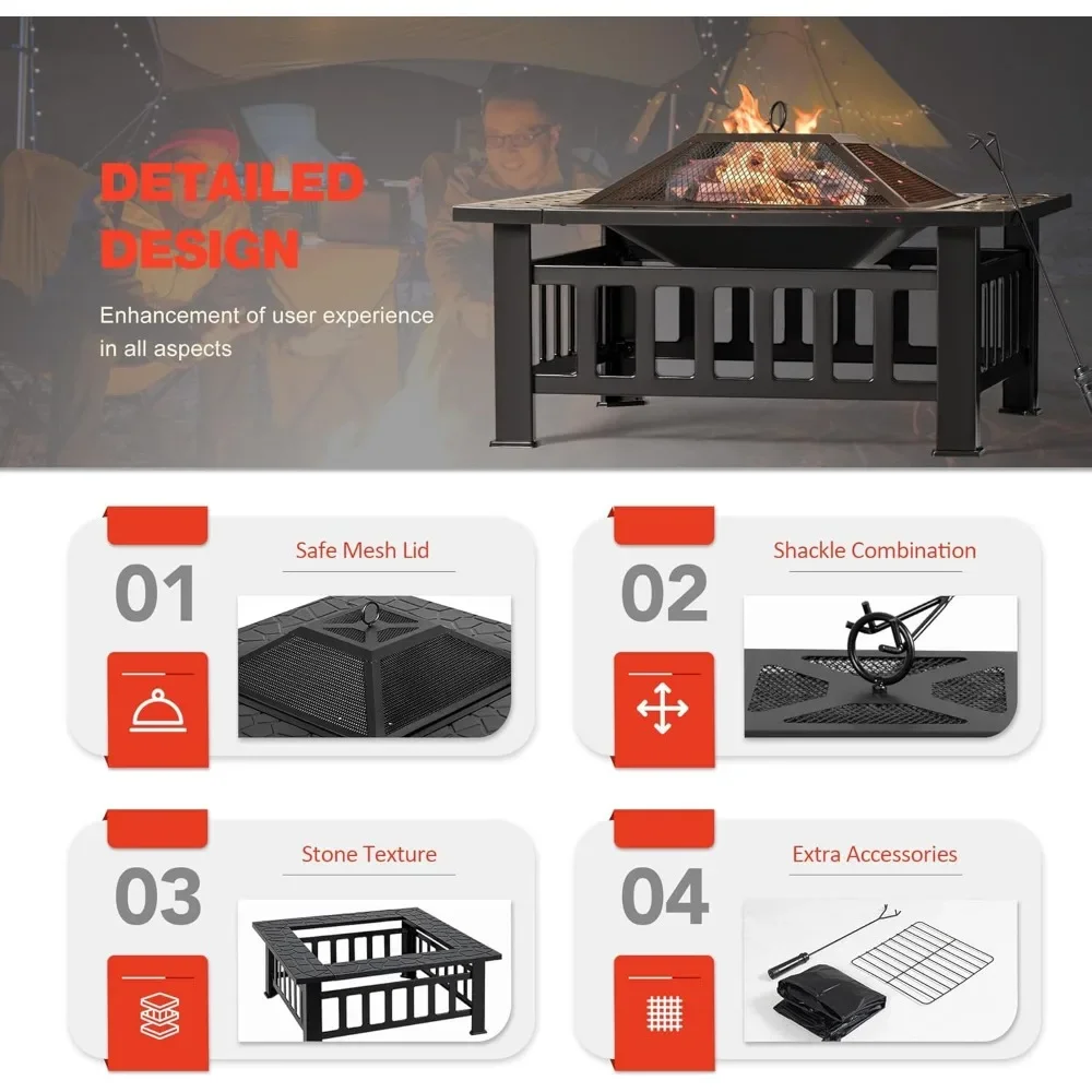 Fire Pit Outdoor Firepit Table Metal Fireplaces for Outside Patio - Image 6