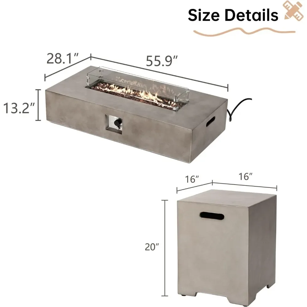 56'' Propane Fire Pit Table W Wind Guard & 20lb Tank Cover,50000 BTU Fire Pit W Waterproof Cover & Fire Stone,Fire Pit Table - Image 2
