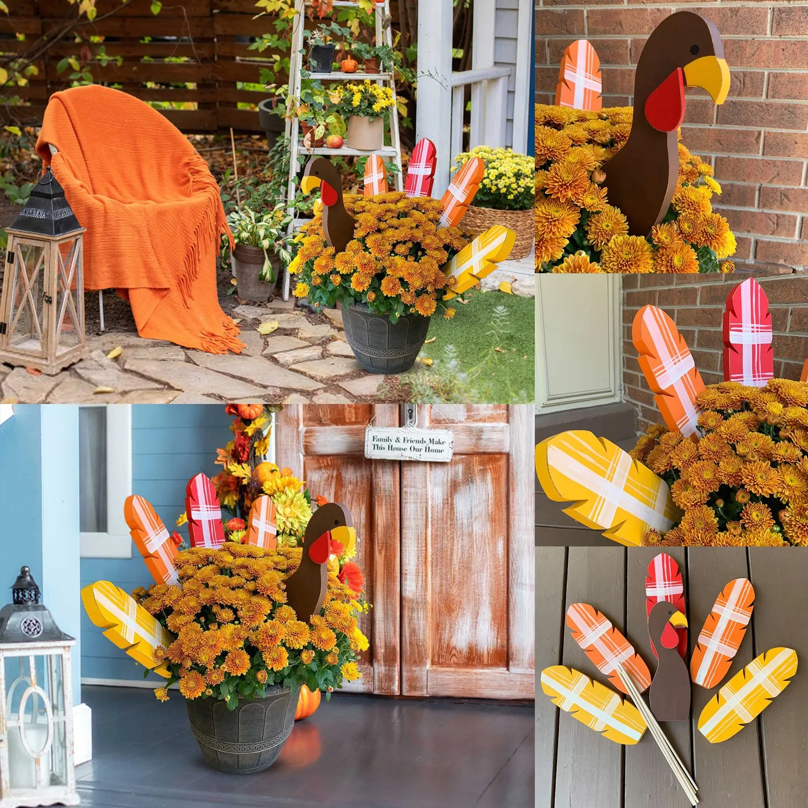 Turkey Planter Decorative Insert Ornament Wooden Flower Pot Decoration Thanksgiving Home Decor Gardening Decoration - Image 3