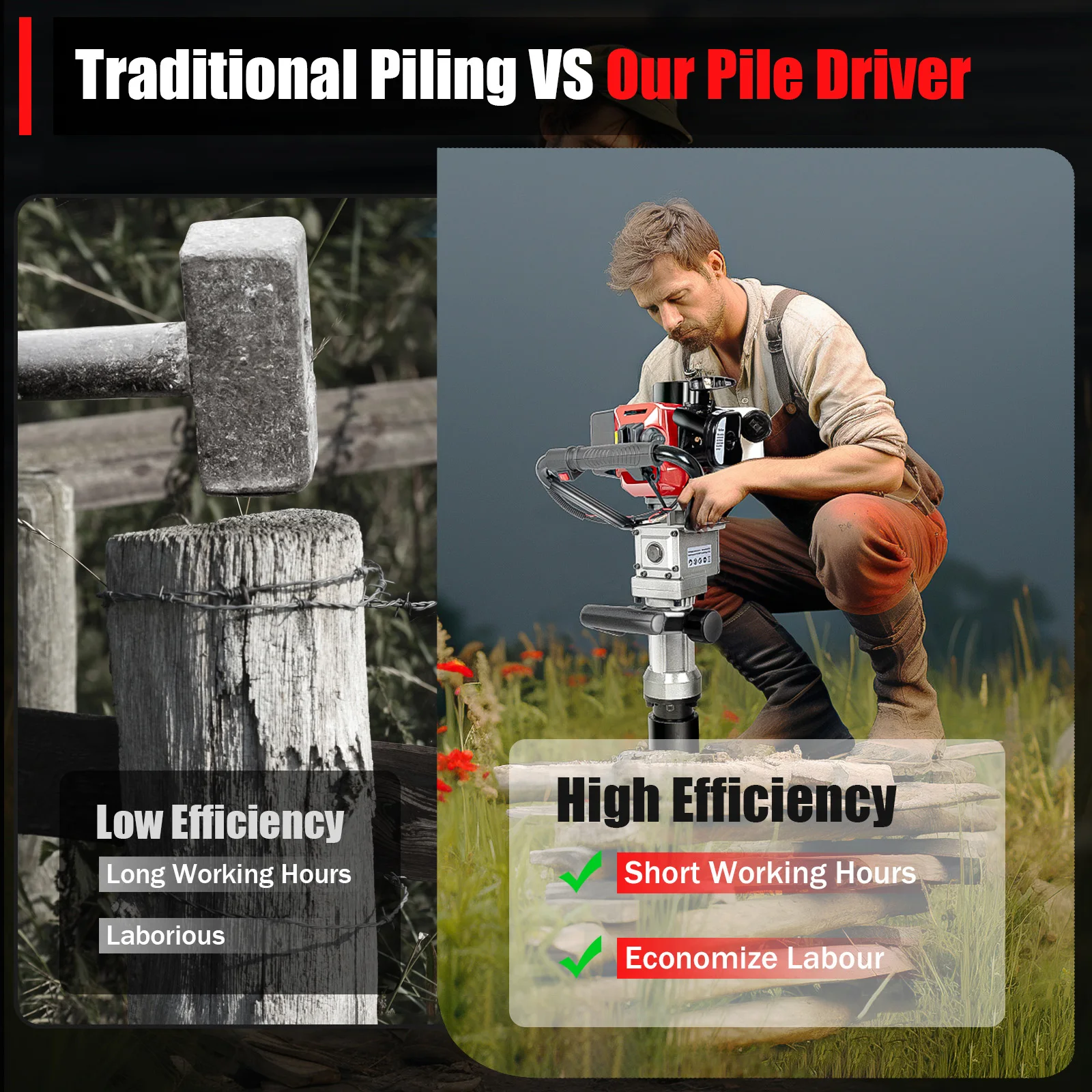 900W 2-Stroke Petrol Post Driver Piling Hammer - Image 14