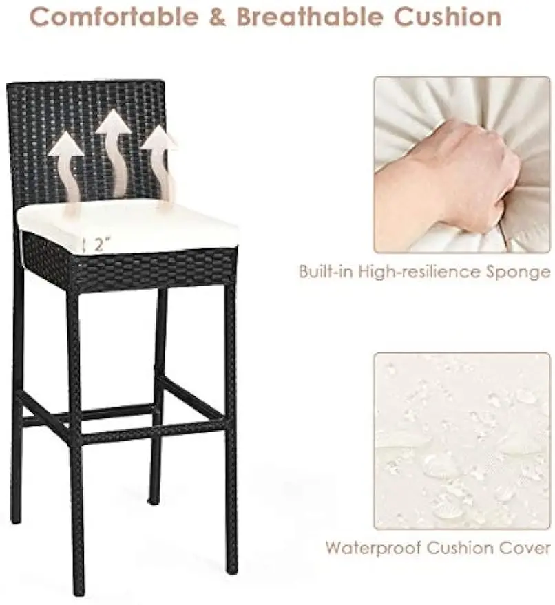 7 PCS Outdoor Wicker Furniture with Acacia Wood Bar Table Top and Removable Cushion, Conversation Set for Dining, Patios - Image 6