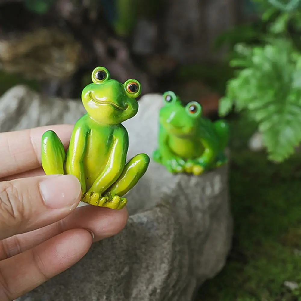 Mini Frog Figurines Flowerpot Decorations Cartoon Green Micro Landscape Decoration Realistic Resin Garden Frog Ornament Yard - Image 3
