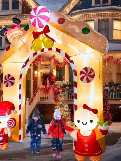10FT Gingerbread Man Inflatable Archway with LED Lights, Christmas Yard Decoration for Outdoor Parties