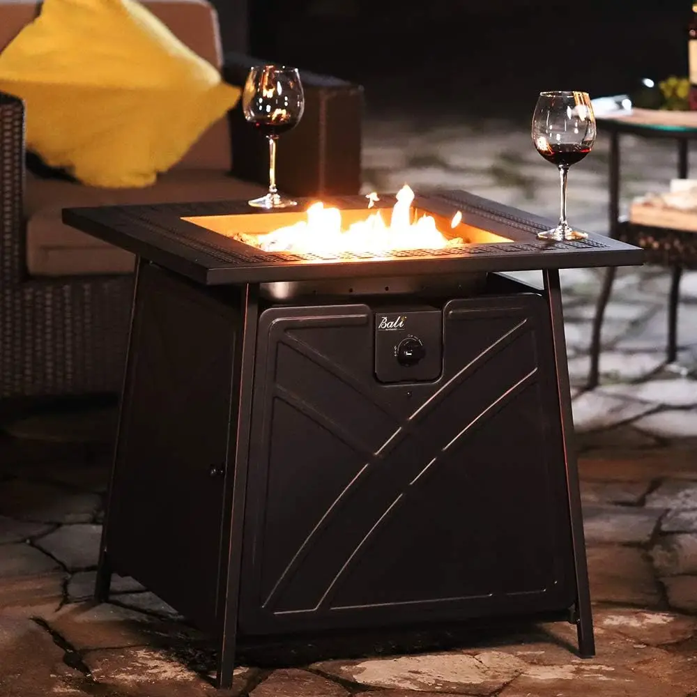 Gas FirePit Table, 28 inch 50,000 BTU Square Outdoor Propane Fire Pit Table with Lid and Blue Fire Glass - Image 4
