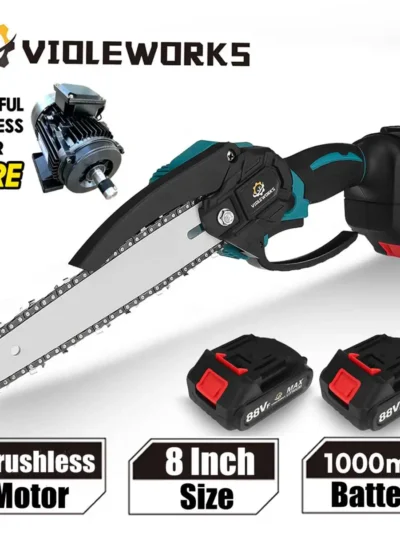 8 Inch Brushless Electric Handheld Chain Saw,  Rechargeable Wood Cutter Pruning Garden Power Tool For Makita 18V Battery