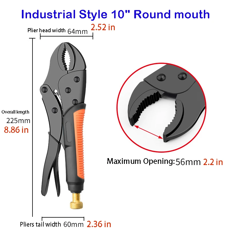 7/9/10" Multi-Function Locking Pliers Round/Straight Mouth Pipe Wrench - Image 7