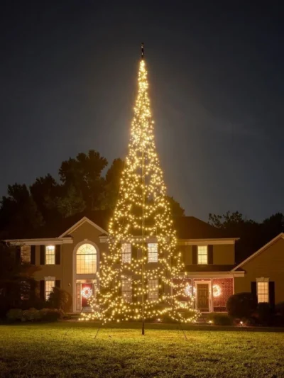 Christmas Tree Flagpole LED, Outdoor Christmas Decorations, Warm White, 1,500 LED Tree - 25ft - Suitable for Existing Flagpoles