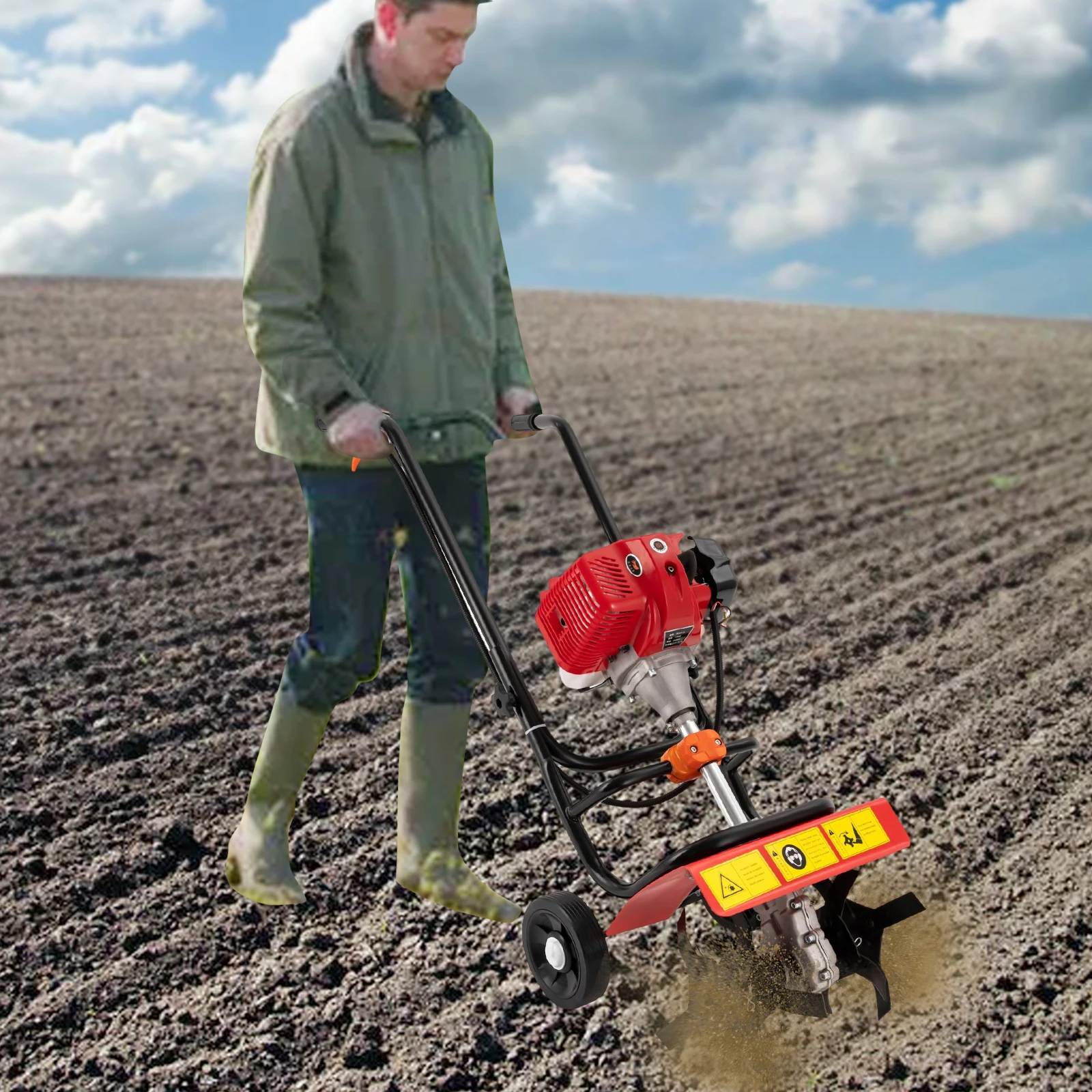 2-Stroke 52CC Petrol Gas Garden Mini Tiller Hand-Pull Rototiller Cultivator Tilling Tool 1.9KW for Garden Yard Farm - Image 4