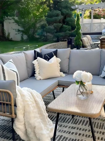 4-Pieces Patio Furniture Set Outdoor Wicker Conversation Sectional L-Shaped Sofa with 5 Seater for Backyard Porch Detachable
