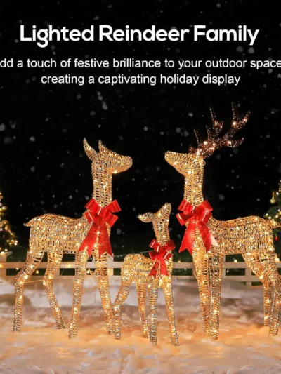 4.5 FT 3D Lighted Christmas Deer Family Set, 3-Piece Christmas Reindeers with 230 Warm White LED Lights, Outdoor Yard Decoration