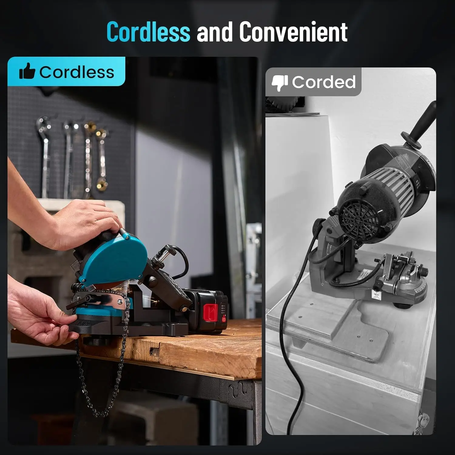 Seesii Cordless Chainsaw Sharpener 21V Electric Bench ChainSaw Grinder 4500RPM - Image 2