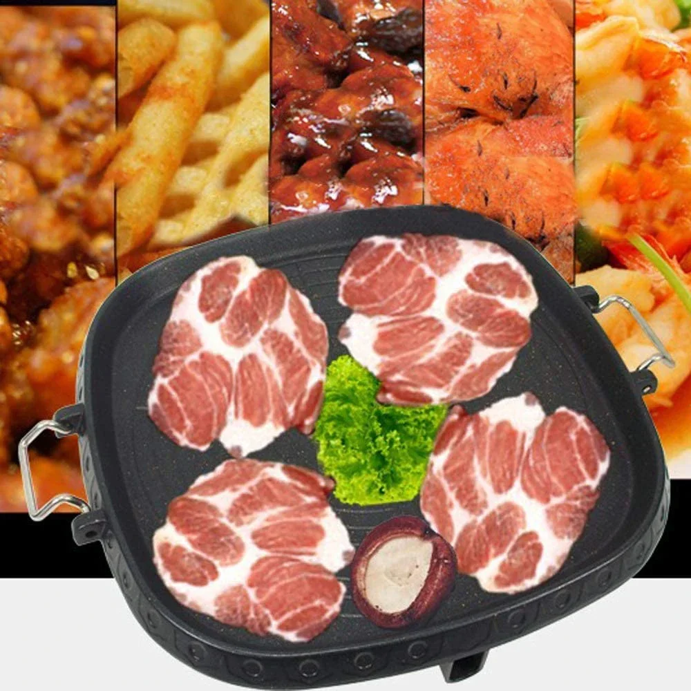 Korean BBQ Grill Pan Square Double Layered Thickened Non-stick Smokeless Barbecue Stovetop Plate For Indoor Outdoor Grilling - Image 4