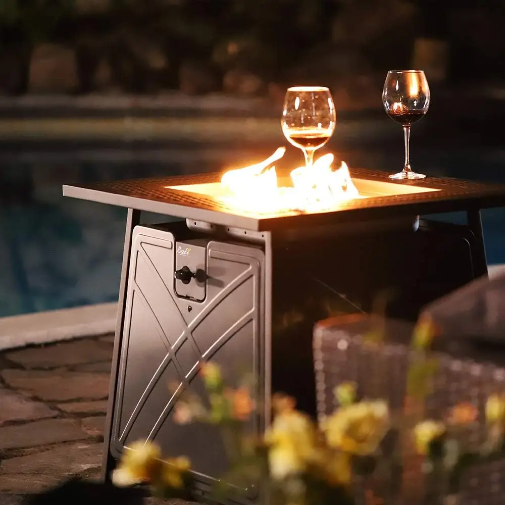 Gas FirePit Table, 28 inch 50,000 BTU Square Outdoor Propane Fire Pit Table with Lid and Blue Fire Glass - Image 6