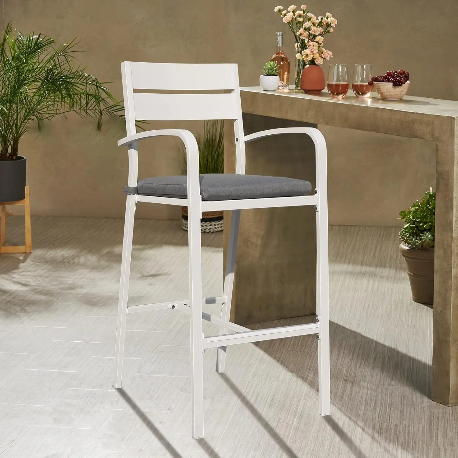 Outdoor Bar Stools Set of 2 All-Weather Aluminum Barstools Bar Height Patio Chairs with Cushions for Backyard - Image 2