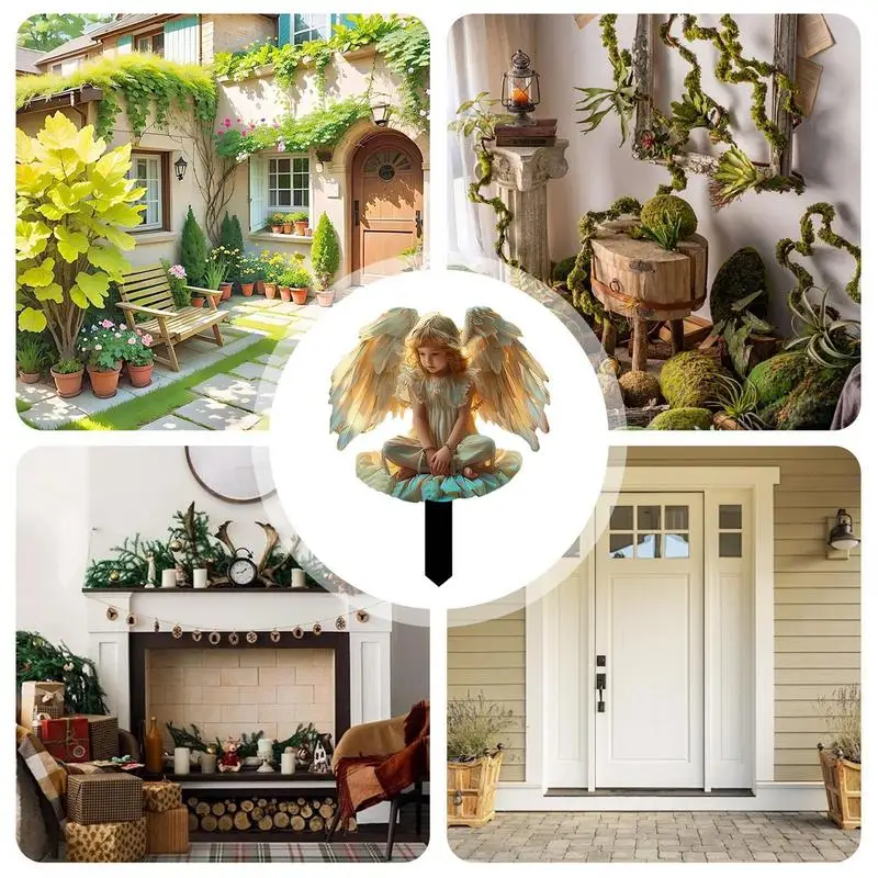 Angel Wings Stake Lawn Stake For Yard 2D Acrylic Angel Wings Lawn Stake Waterproof Outdoor Decoration For Garden Yard - Image 5