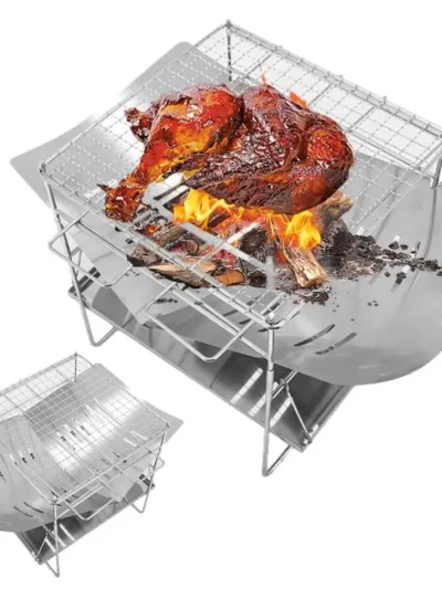 Folding Campfire Charcoal BBQ Grill Stainless Steel Mini BBQ Rack Camping Stove