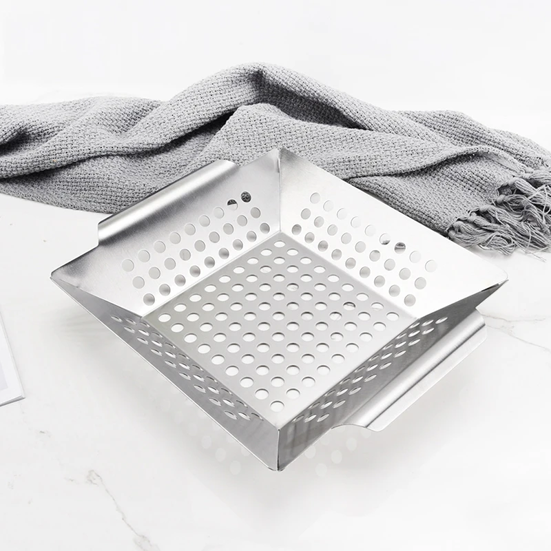 BBQ Grilling Basket Vegetables Meat Baking Dish Pan Stainless Steel Non-stick - Image 3